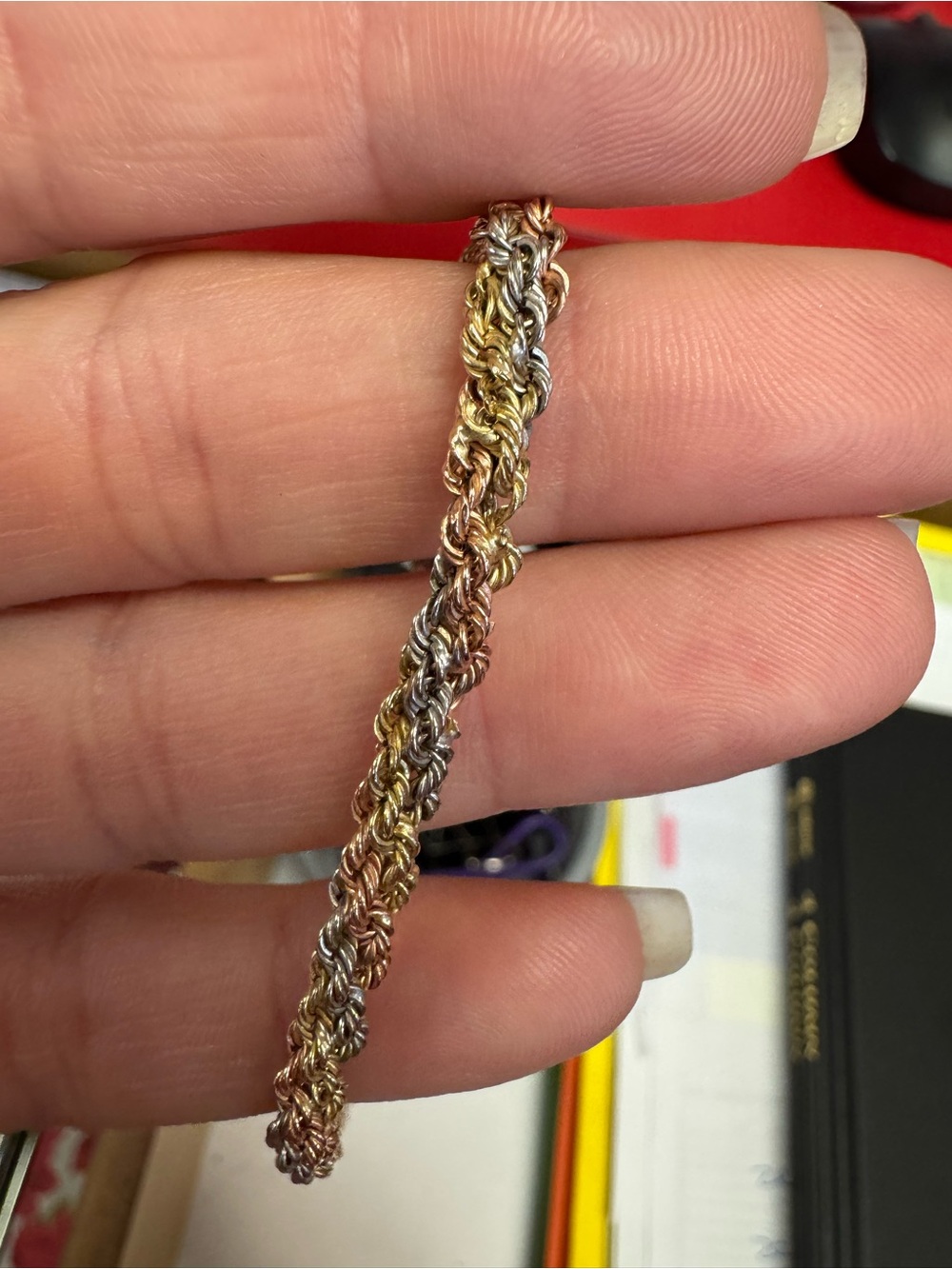 4mm Tri-Tone White, Yellow, and Rose Gold Twisted Rope Necklace - Picture 9 of 10